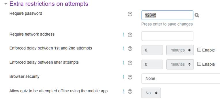 01: h: How to set password to quiz